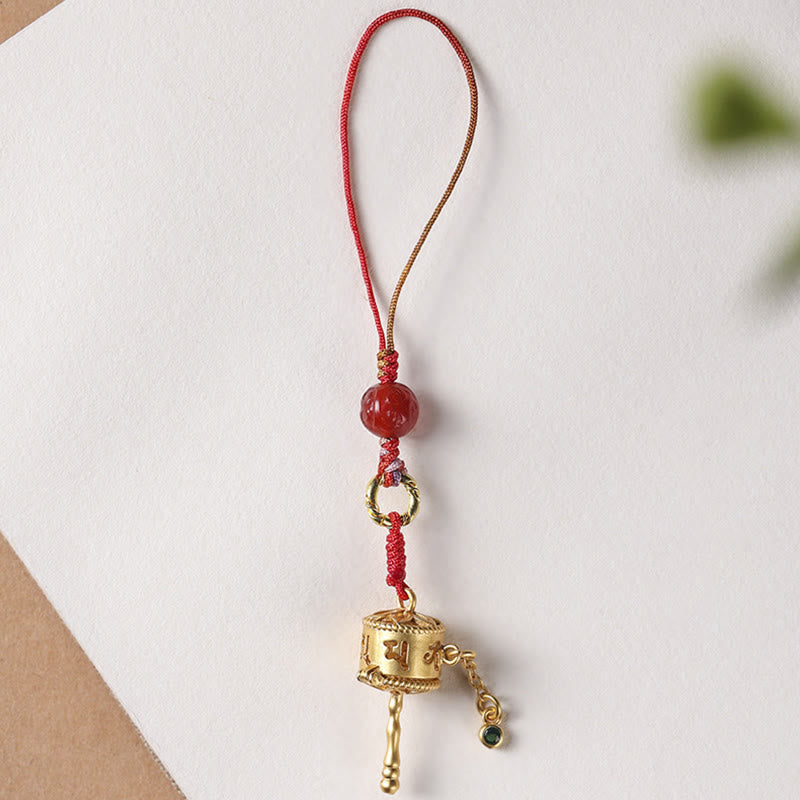 Buddha Stones Tibetan Om Mani Padme Hum Prayer Wheel Amulet Charm Protection Phone Hanging Decoration Phone Hanging Decoration BS Simple Version