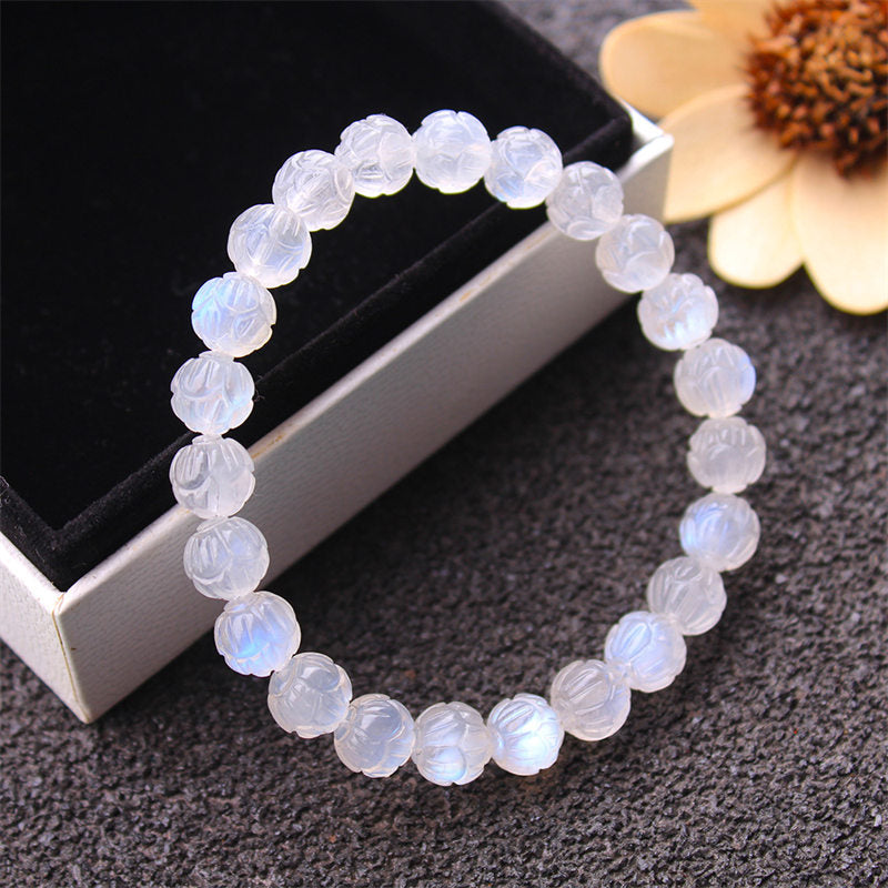 Buddha Stones Natural Moonstone Lotus Love Bracelet Bracelet BS 1