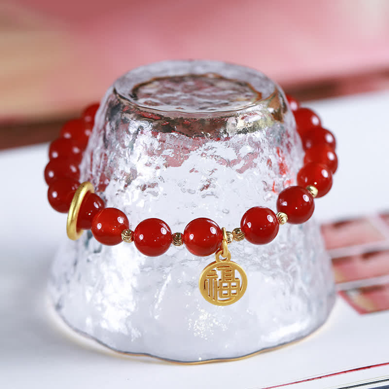 Buddha Stones Natural Red Agate Blessing Letter Confidence Bracelet Bracelet BS 1