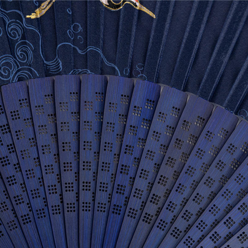 Buddha Stones Crane Dragonfly Lotus Peony Plum Blossom Butterfly Handheld Silk Bamboo Folding Fan 22.5cm 4