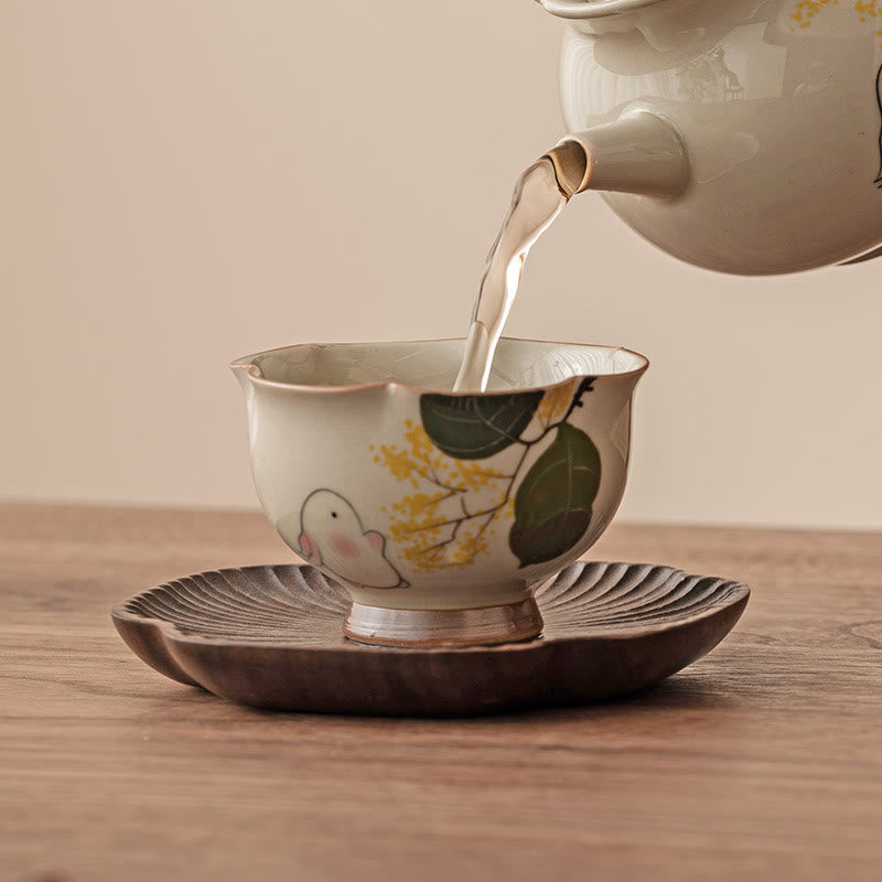 Buddha Stones Hand Painted Small Osmanthus Rabbit Ceramic Teacup Kung Fu Tea Cup 40ml Cup BS 3
