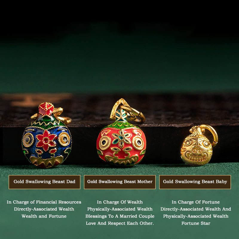 Buddha Stones Gold Swallowing Beast Family Charm Gold Silver Foil Liuli Glass Bead Blessings Bracelet Bracelet BS 10