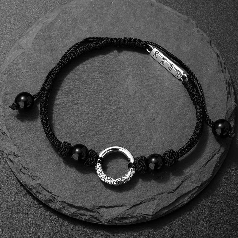 Buddha Stones 925 Sterling Silver Black Onyx Peace Buckle Protection Bracelet Bracelet BS 2