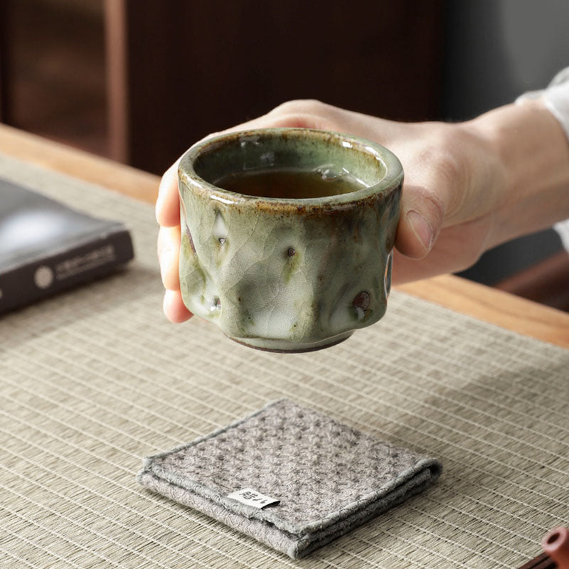 Buddha Stones Handcrafted Simple Cracked Ice Texture Chinese Jianzhan Ceramic Teacup Kung Fu Tea Cup Jian Zhan Tea Cup BS 4