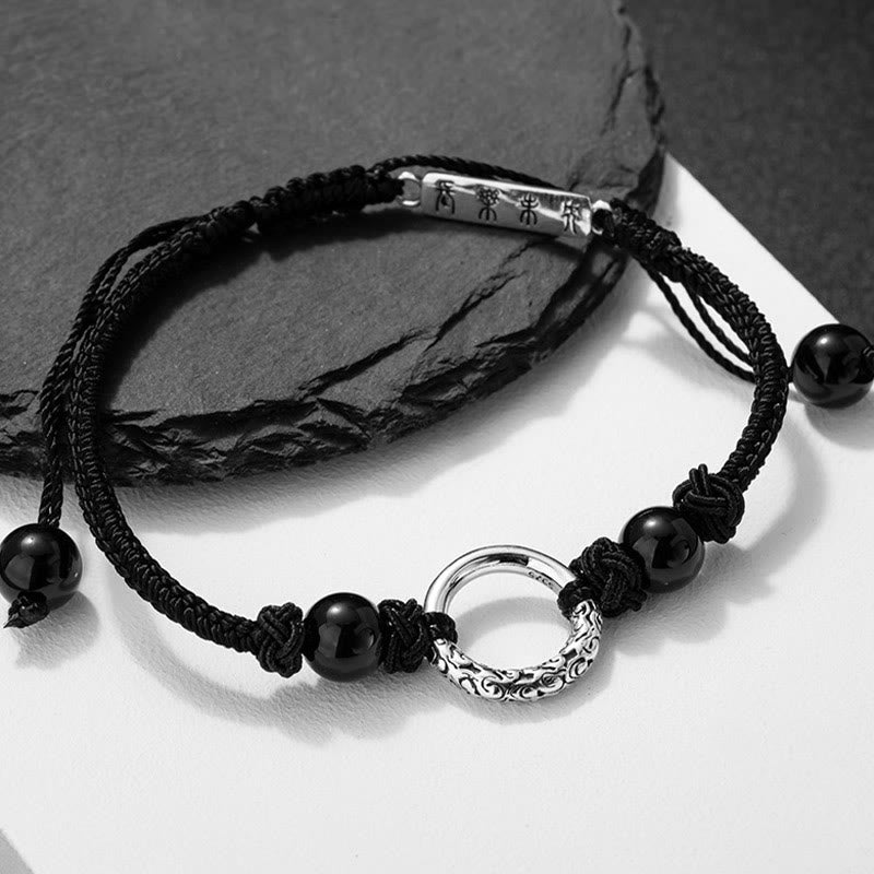 Buddha Stones 925 Sterling Silver Black Onyx Peace Buckle Protection Bracelet Bracelet BS 1