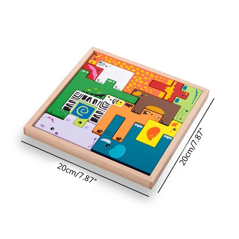 Fidtoy Wooden Animal Creative Challenge Puzzle Board for Kids | 13-Piece Animal Shape Matching Puzzle, Geometric Sorting, Stacking Blocks, Fine Motor & Problem-Solving Toy Age 2-6