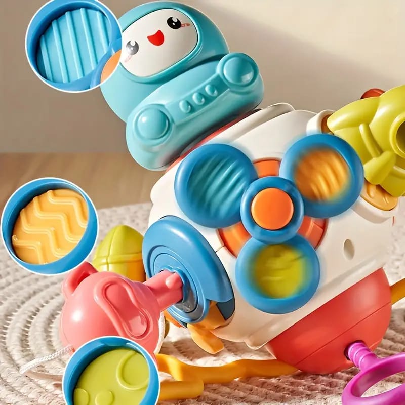 Fidtoy 8-in-1 Multifunctional Space Busy Activity Play Set for Toddlers, Montessori Sensory Activity Cube with Buttons, Gears, Pull Cords and Sliders