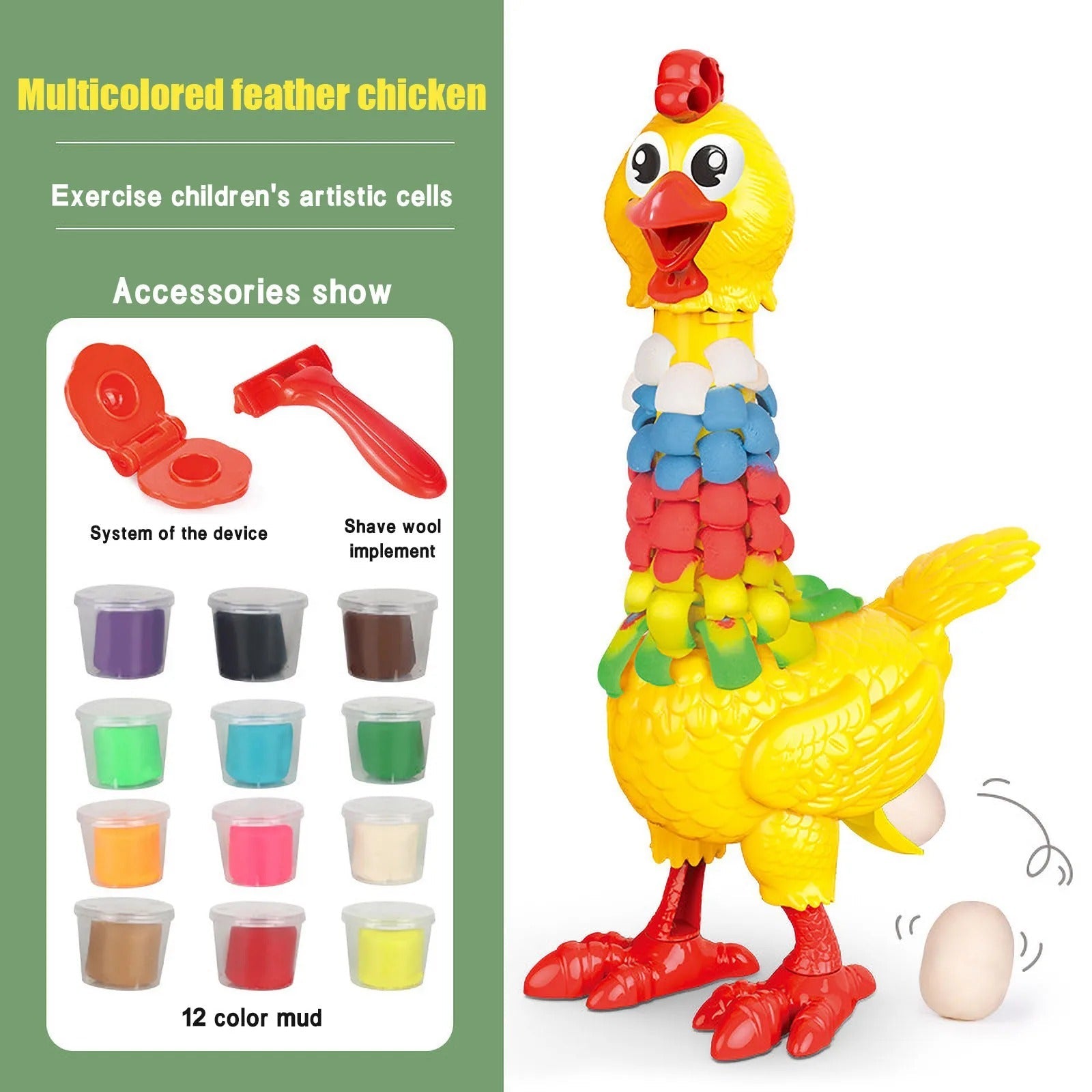 DIY Plumas Coloridas Gallina Masa para Jugar Ponedora de Huevos - 286