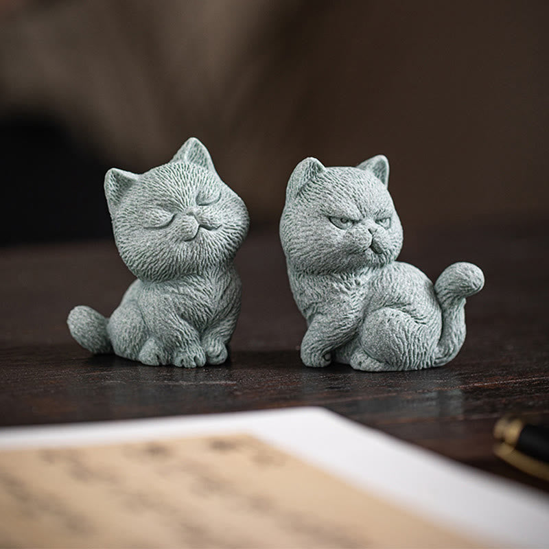 Buddha Stones Small Cat Home Tea Pet Figurine Desk Decoration Decorations BS 15