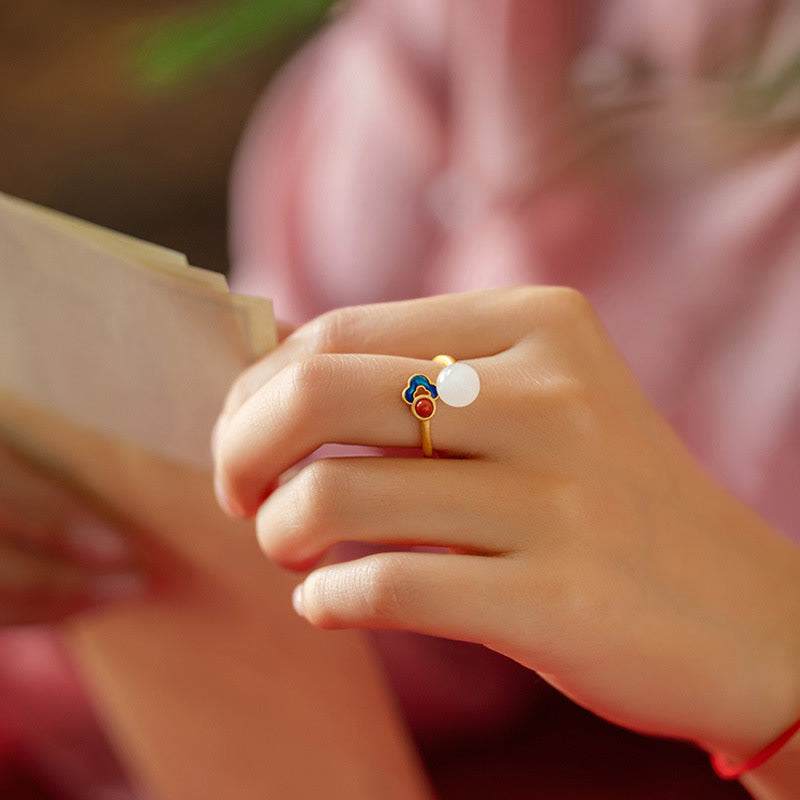 White Jade Auspicious Cloud Blessing Luck Ring Rings BS 5