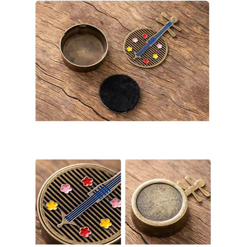 Buddha Stones Small Mini Gourd Fan Pipa Copper Alloy Incense Burner Decoration With Incense Incense Burner BS 9