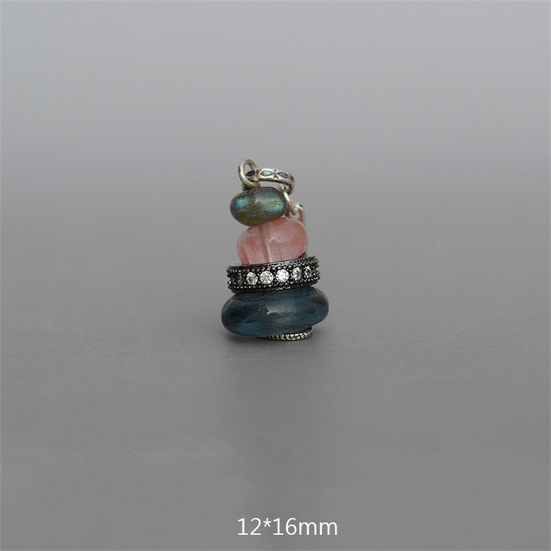 Buddha Stones Zen Cairn Labradorite Various Crystals Calm Pendant Necklace - Black Glitter Stone&Pink Crystal&Glass Bead Pendant 12*16mm - image 20