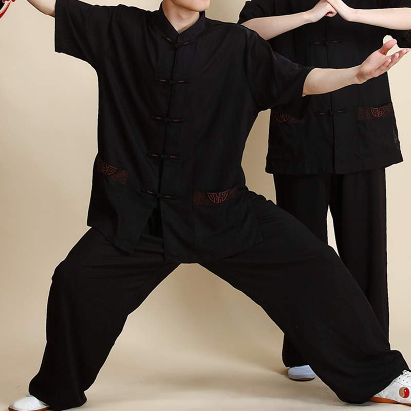 Buddha Stones Meditation Zen Prayer Spiritual Tai Chi Qigong Practice Unisex Embroidery Clothing Set - Short Sleeve Black Embroidery - US14,UK/AU18,EU46 (3XL) - image 19