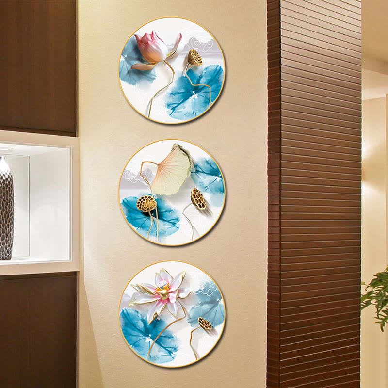 Buddha Stones 3Pcs Lotus Flower Meditation Enlightenment Wall Art Stickers Wall Art BS 5