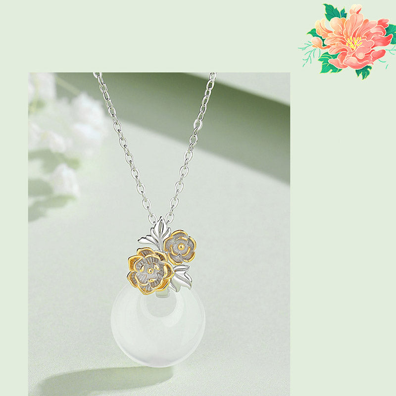 Buddha Stones 925 Sterling Silver Round Chalcedony Twelve Months Flower Harmony Necklace Pendant Necklaces & Pendants BS 8