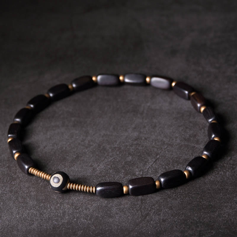 Buddha Stones Tibet Ebony Wood Dzi Bead Copper Balance Double Wrap Bracelet Bracelet BS 3