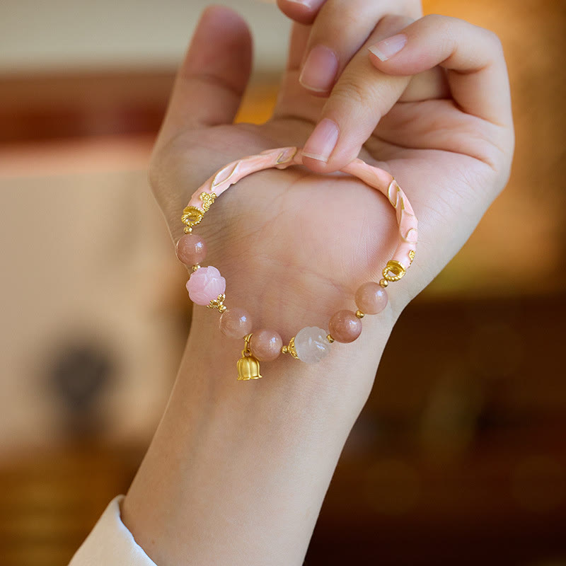 Buddha Stones Sun Stone Golden Silk Jade Lily of the Valley Charm Positive Bracelet Bangle Bracelet Bangle BS 12