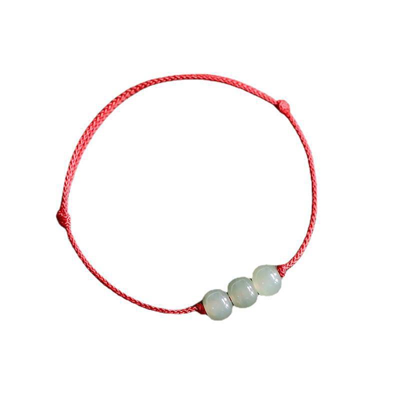 Buddha Stones Three Beads Jade Luck String Weave Bracelet Bracelet BS 2