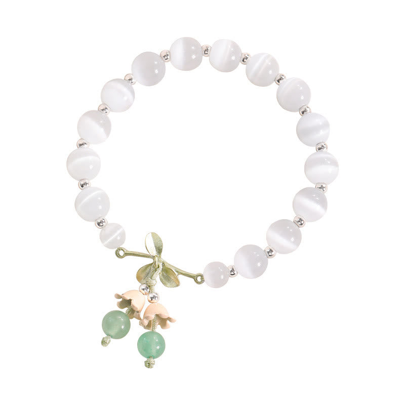 Buddha Stones Cat's Eye Green Aventurine Blue Chalcedony Pink Crystal Peace Orchid Charm Bracelet Bracelet BS 1