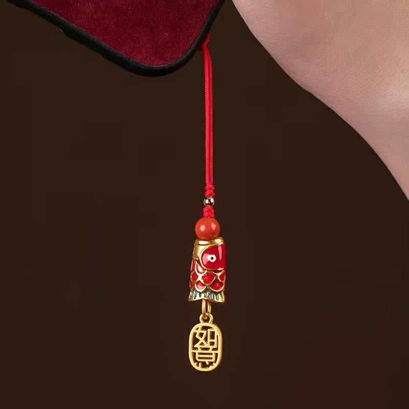 Buddha Stones Koi Fish Cinnabar Attracting Wealth Wish Ruyi Charm Luck Phone Hanging Decoration Phone Hanging Decoration BS 20