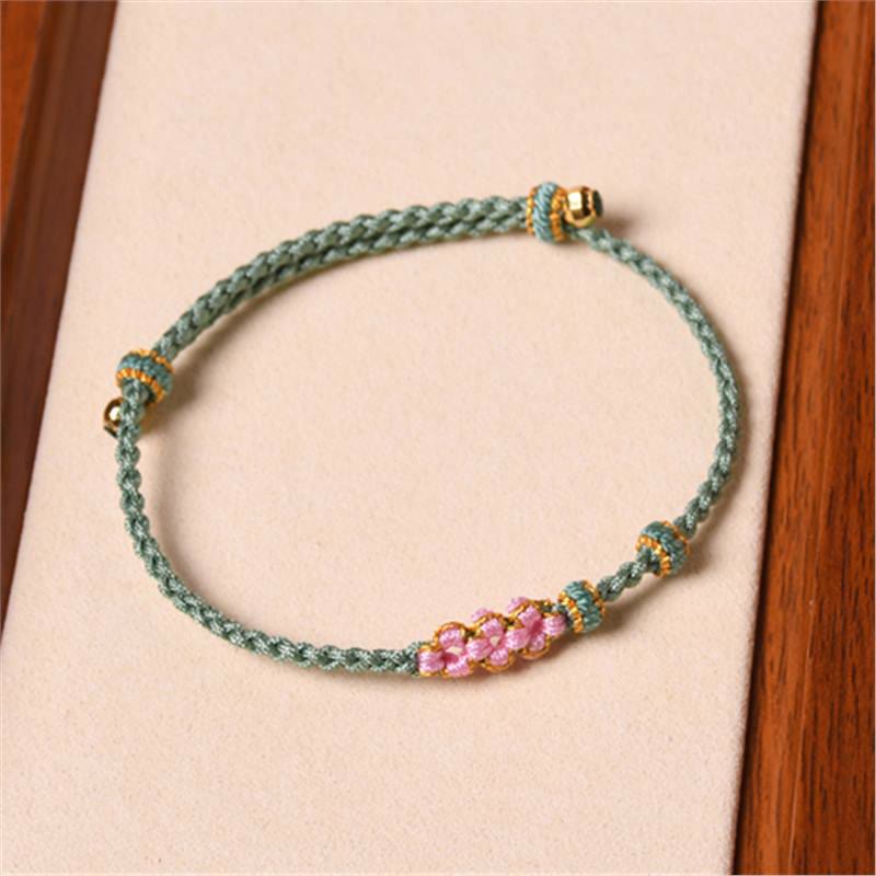 Buddha Stones Handmade Peach Blossom Protection Braided Rope Bracelet Bracelet BS Green(Wrist Circumference 14-16cm)
