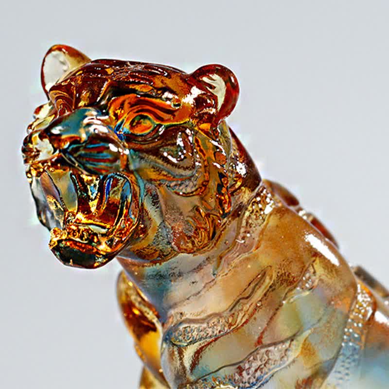 Buddha Stones Handmade Liuli Crystal Tiger Art Piece Protection Home Decoration Decorations BS 5