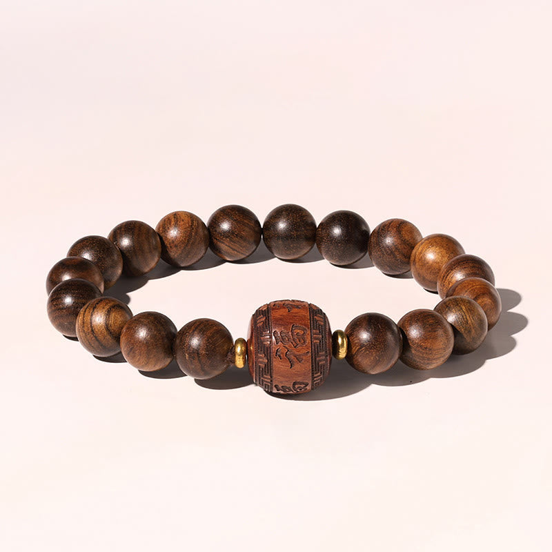 Buddha Stones Rosewood Auspicious Clouds Totem Fu Character Bamboo Pattern Warmth Bracelet Bracelet BS 10