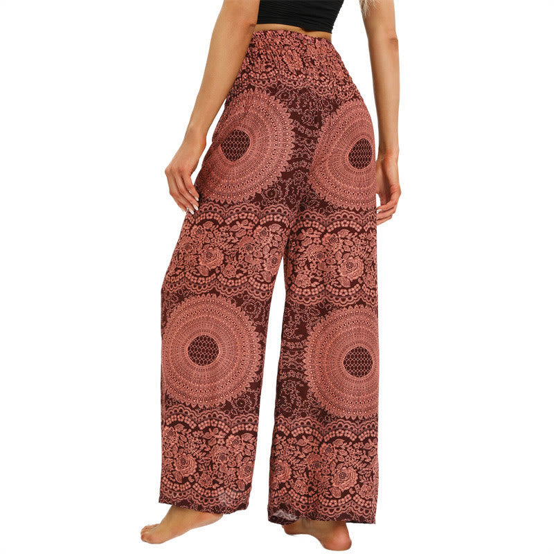 Buddha Stones Boho Lace-up Wide Leg Pants Women's Yoga Pants Women's Wide Leg Pants BS 3