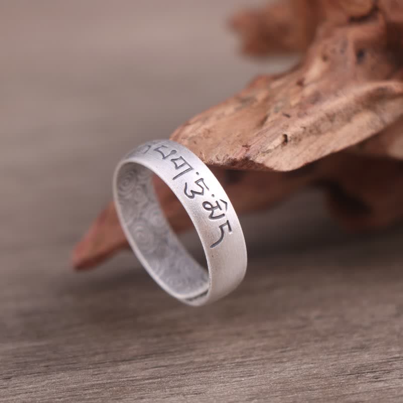 Foviel 999 Sterling Silver Lotus Elephant Six True Words Blessing Ring