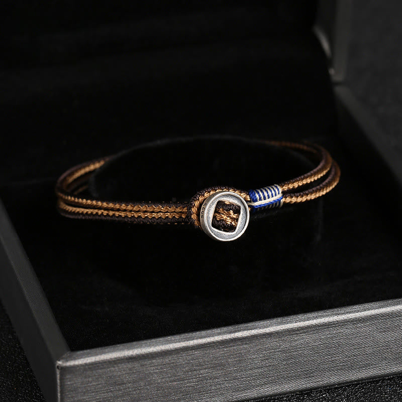 Buddha Stones 925 Sterling Silver Handmade Button Protection Weave String Bracelet Bracelet BS 5
