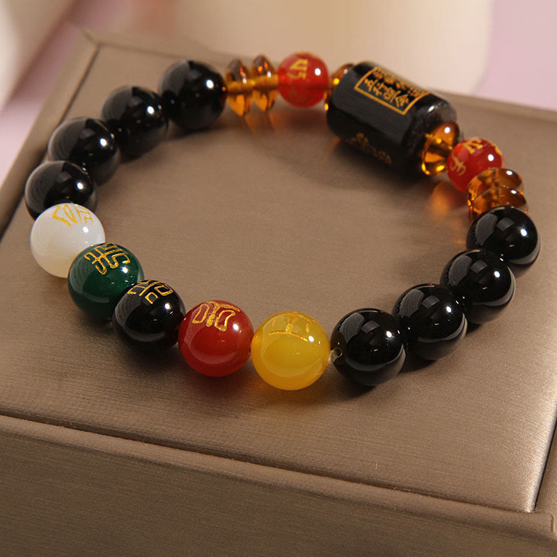 Buddha Stones Five Elements Black Onyx Red Agate Wisdom Wealth Bracelet Bracelet BS 28