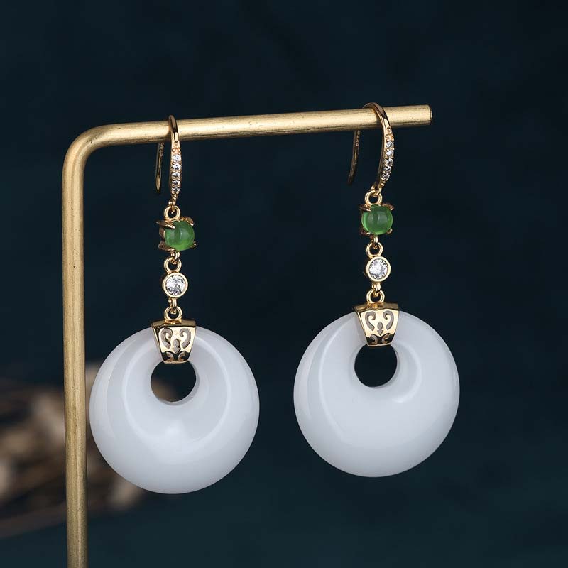 Buddha Stones FengShui White Jade Blessing Drop Earrings Earrings BS 2