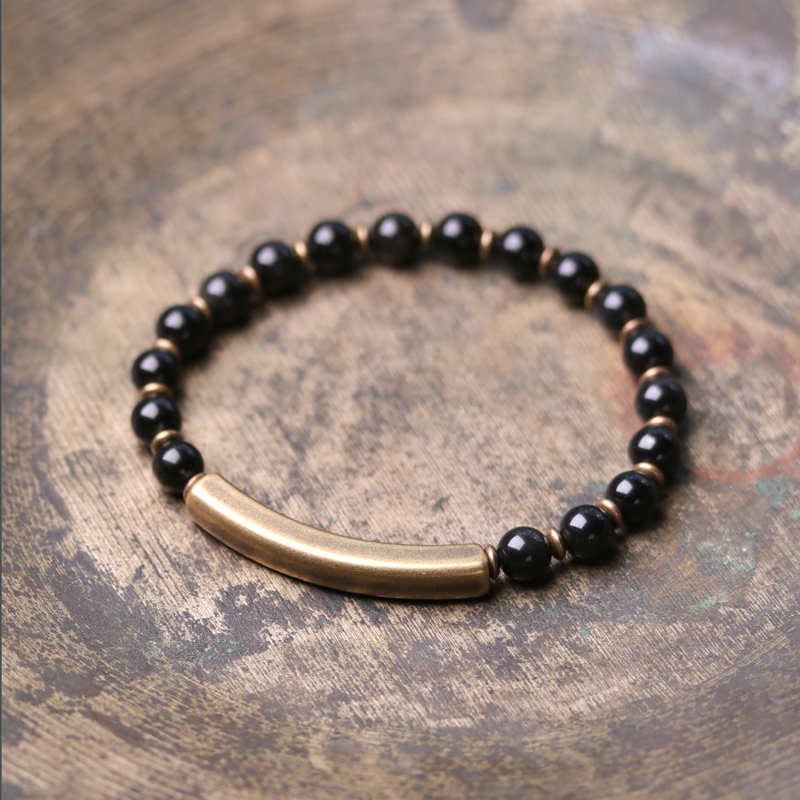 Buddha Stones Red Jasper Moss Agate Black Obsidian Crystal Copper Peace Couple Bracelet Bracelet BS Black Obsidian Single Wrap Bracelet 18cm