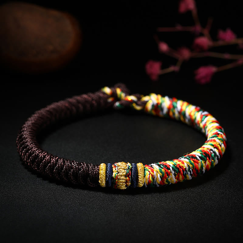 Buddha Stones Tibetan Handmade Multicolored Thread King Kong Knot Strength Braid String Bracelet - Brown Multicolored - 19cm - image 5