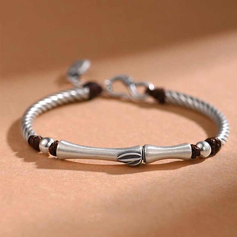 Buddha Stones 999 Sterling Silver Bamboo Pattern Cicada Luck Wealth Bracelet Bracelet BS 999 Sterling Silver