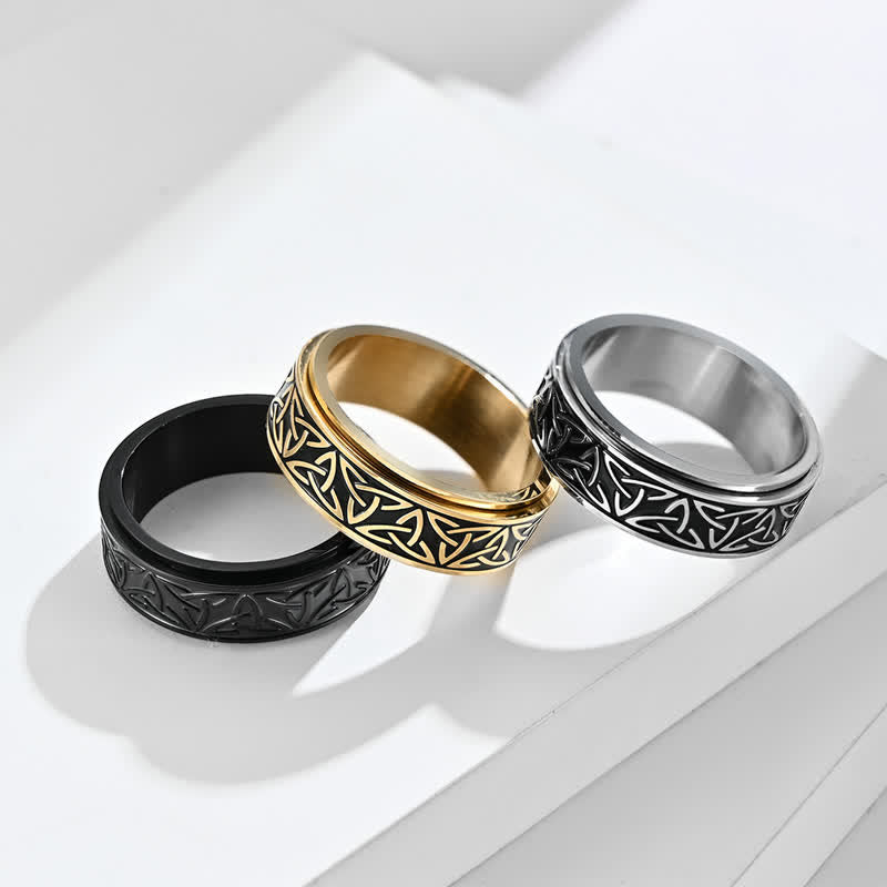 Buddha Stones Triangle Knot Triquetra Titanium Steel Calm Rotatable Ring Ring BS 1