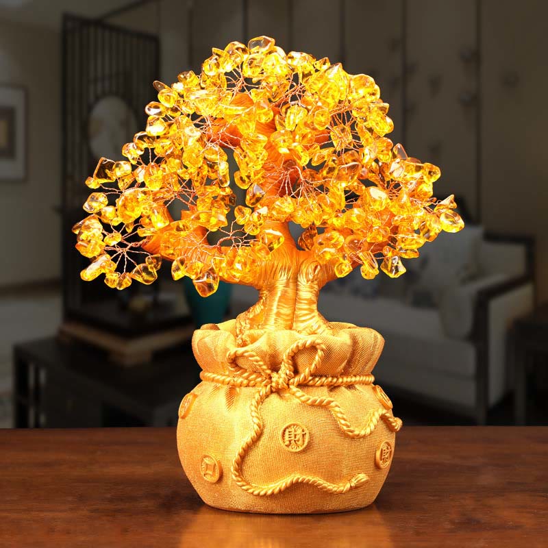 Arbre à monnaie en citrine naturelle Foviel – Ornement en pierres précieuses Feng Shui pour la prospérité