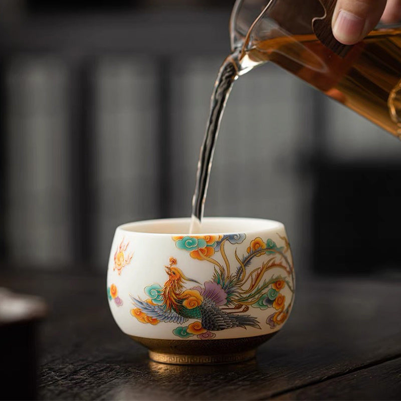 Buddha Stones Dragon Phoenix Auspicious Clouds Ceramic Teacup Kung Fu Tea Cup Cup BS 9