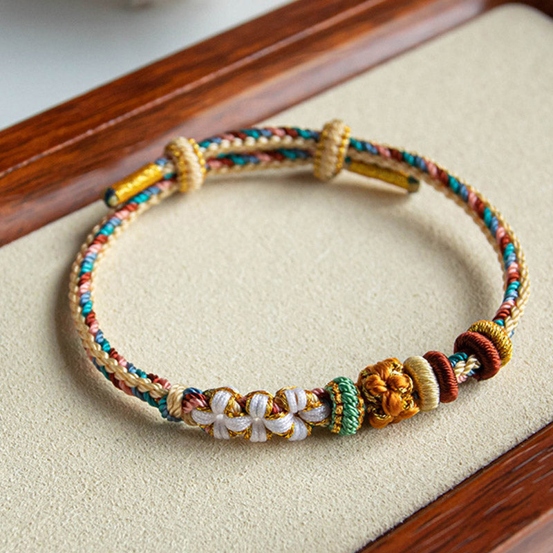 Buddha Stones Handmade Dunhuang Color Peach Blossom Pattern Braid String Bracelet Bracelet BS 2
