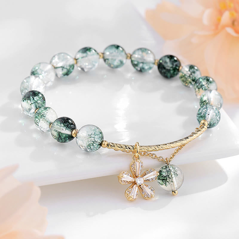 Buddha Stones Green Phantom Crystal Confidence Charm Bracelet Bracelet BS Green Phantom&Cherry Blossom