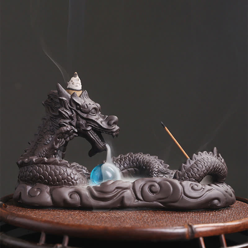 Buddha Stones Dragon Playing Ball Flower Protection Incense Burner Decoration Incense Burner BS 2