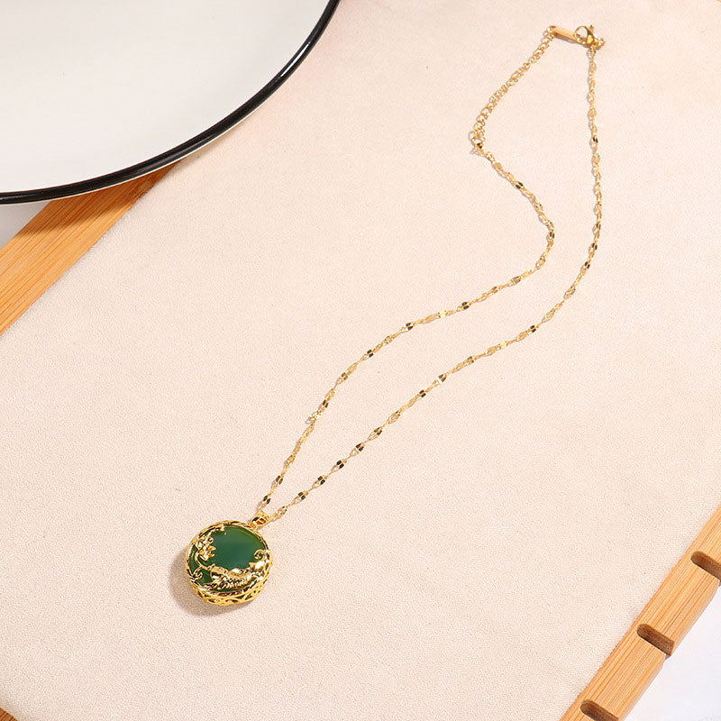 Buddha Stones Natural Jade Koi Fish Lotus Luck Necklace Pendant Necklaces & Pendants BS 2