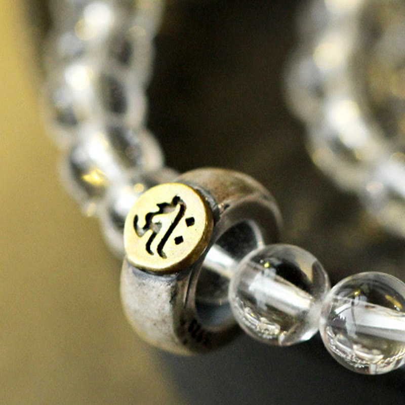 Buddha Stones 925 Sterling Silver Chinese Zodiac Natal Buddha White Crystal Meditation Triple Wrap Bracelet Bracelet BS 3