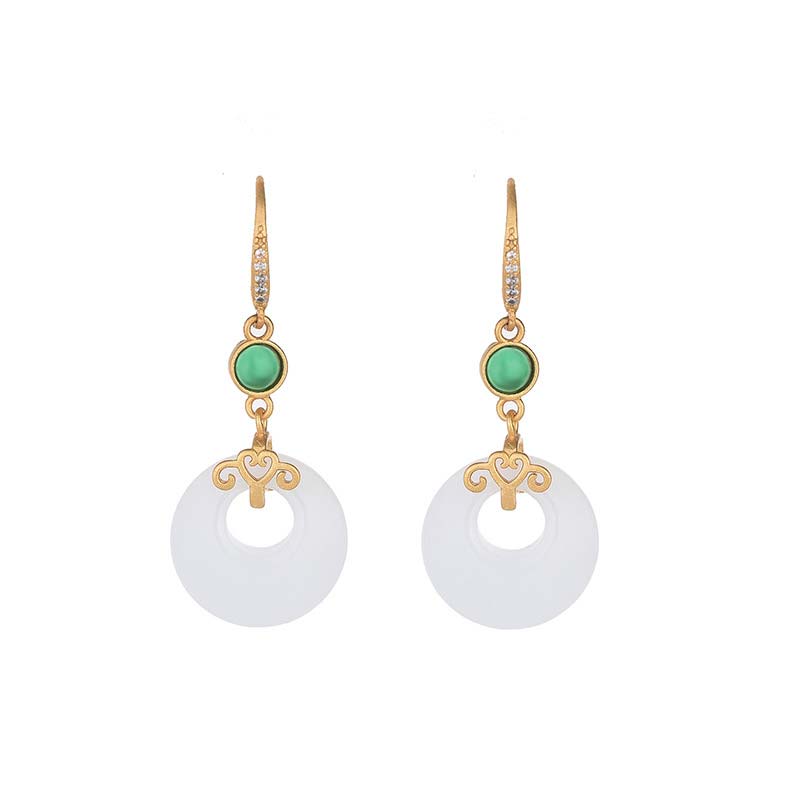 Buddha Stones FengShui White Jade Blessing Drop Earrings Earrings BS 18