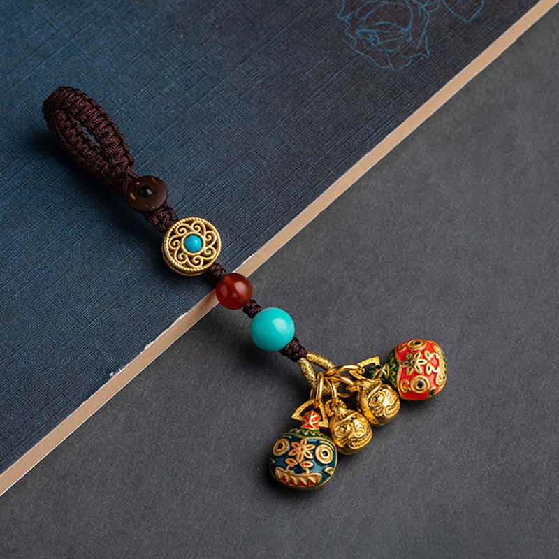 Buddha Stones Gold Swallowing Beast Family Luck Car Key Chain Phone Hanging Decoration Hanging Decoration BS A Family Of Five Brown Key Chain