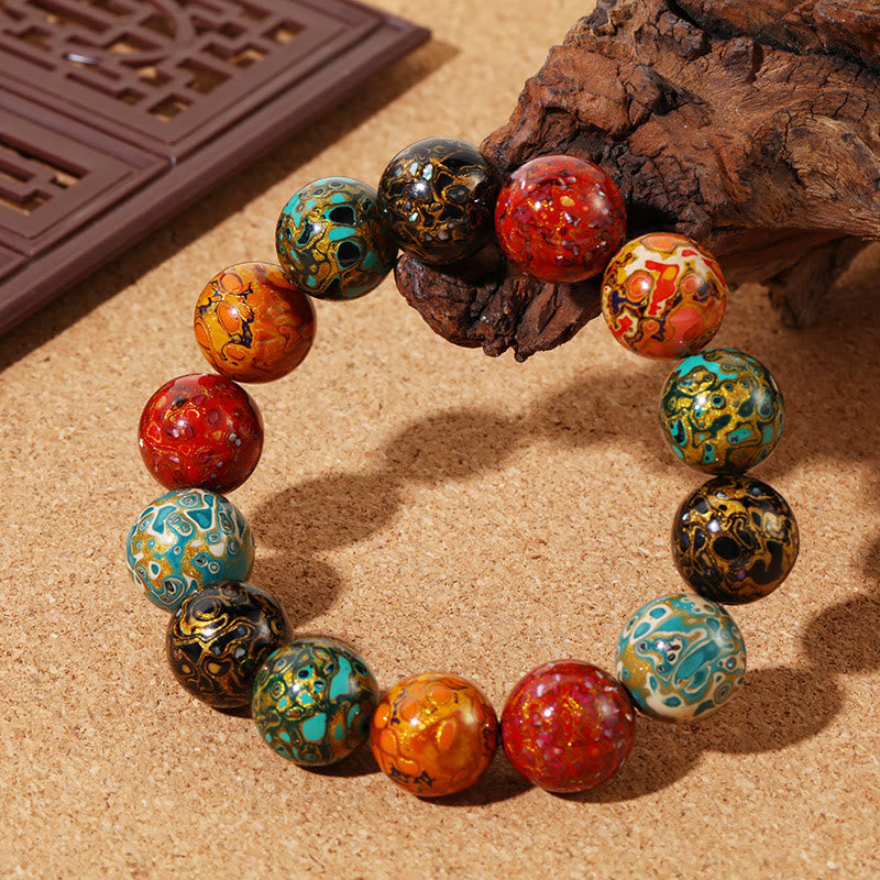 Buddha Stones Natural Multicolored Lacquer Beads Calm Bracelet Bracelet BS Natural Lacquer Beads