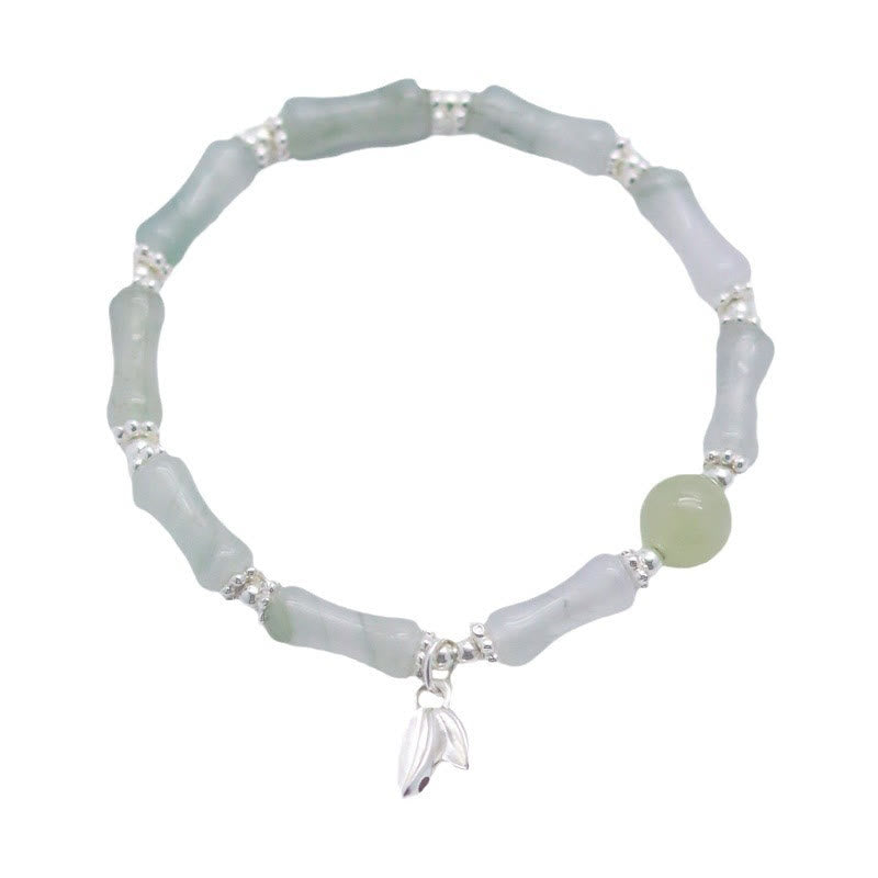 Buddha Stones 925 Sterling Silver Natural Tianshan Jade Bamboo Charm Luck Bracelet 9