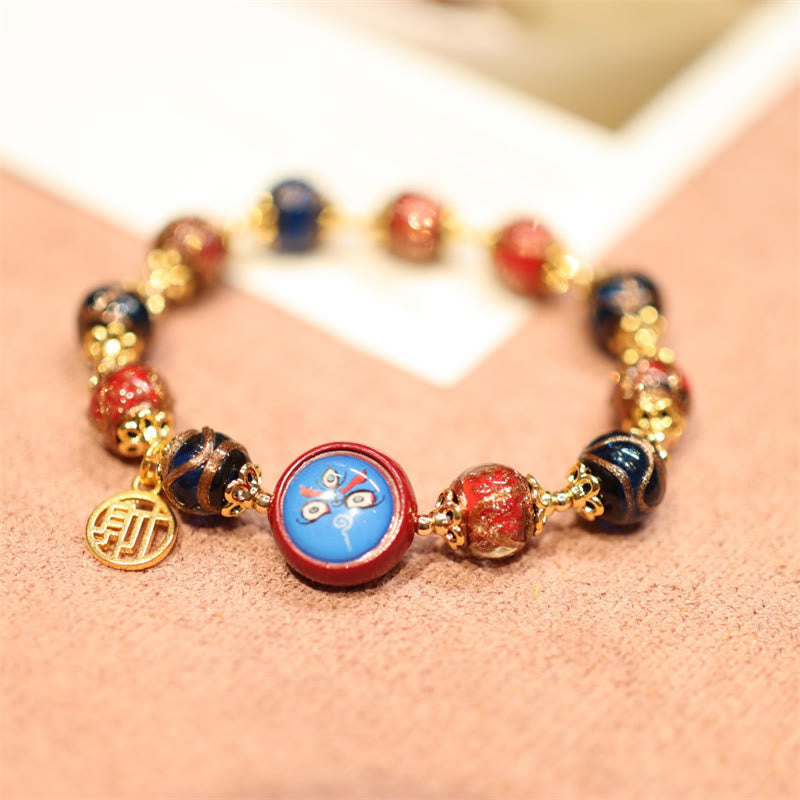 Buddha Stones Tibetan Gold Swallowing Beast Family Five God Of Wealth Thangka Fortune Bead Bracelet Bracelet BS Red Blue-Blue God Of Wealth