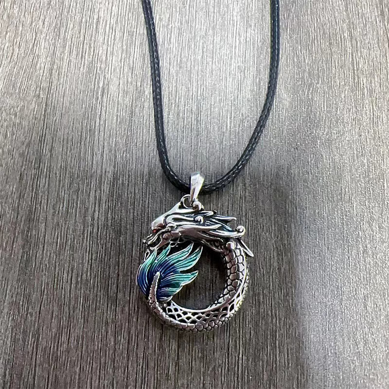 Buddha Stones Tibetan Copper Dragon Strength Necklace Necklaces & Pendants BS Dragon Necklace-with Leather Cord(Necklace Length: 60cm)