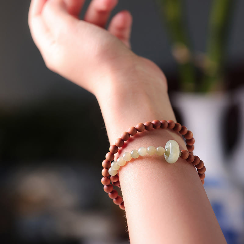 Buddha Stones Sandalwood Hetian Jade Protection Double Wrap Bracelet Bracelet BS 6